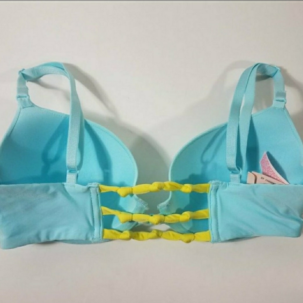 Victoria's Secret  32D Lined Demi Blue Green knots - Picture 2 of 3